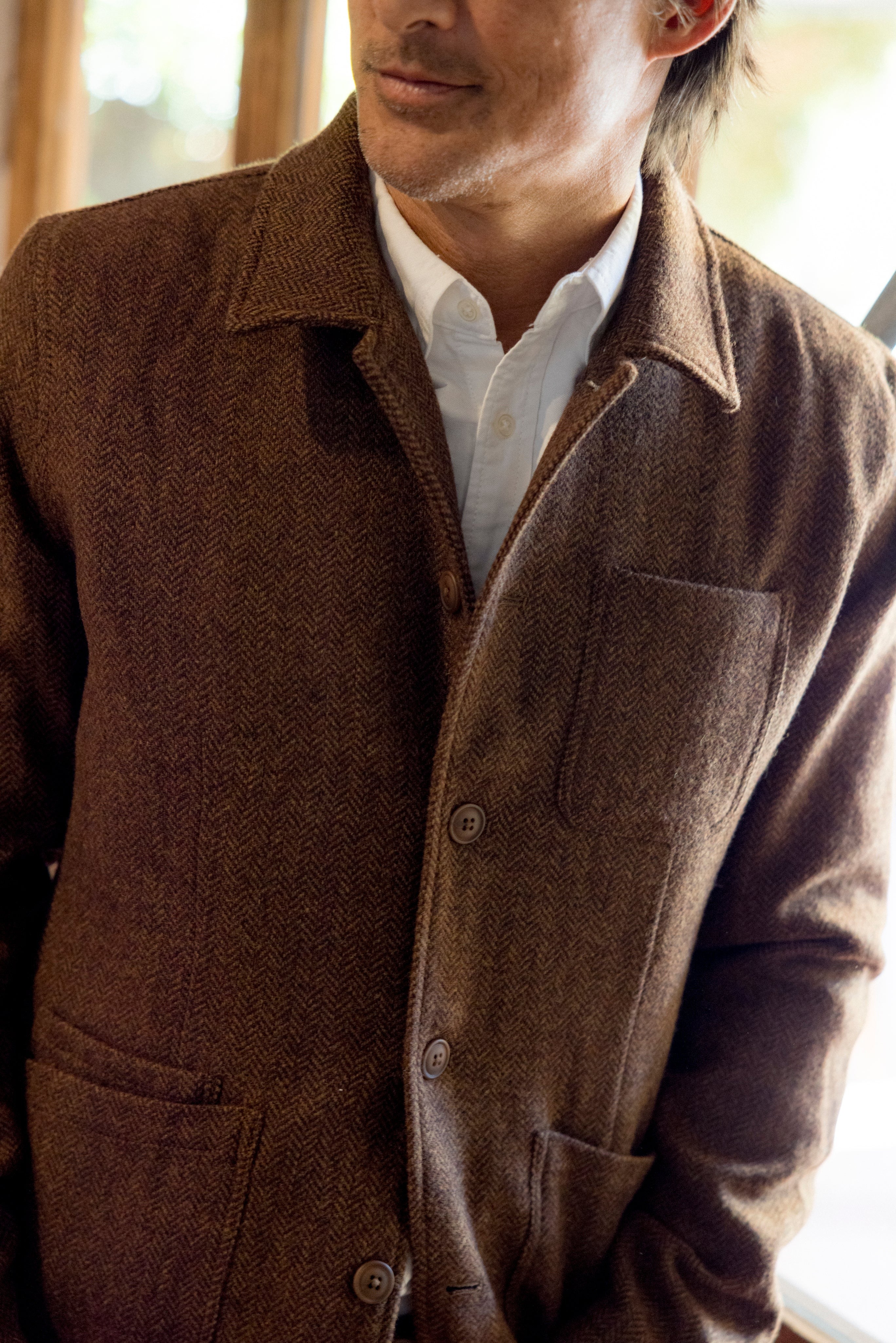 Tweed Industrial Jacket Brown Herringbone