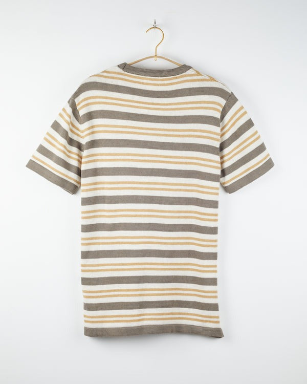 Azad S/S Pocket Flat Knit Tee Sand Stripe