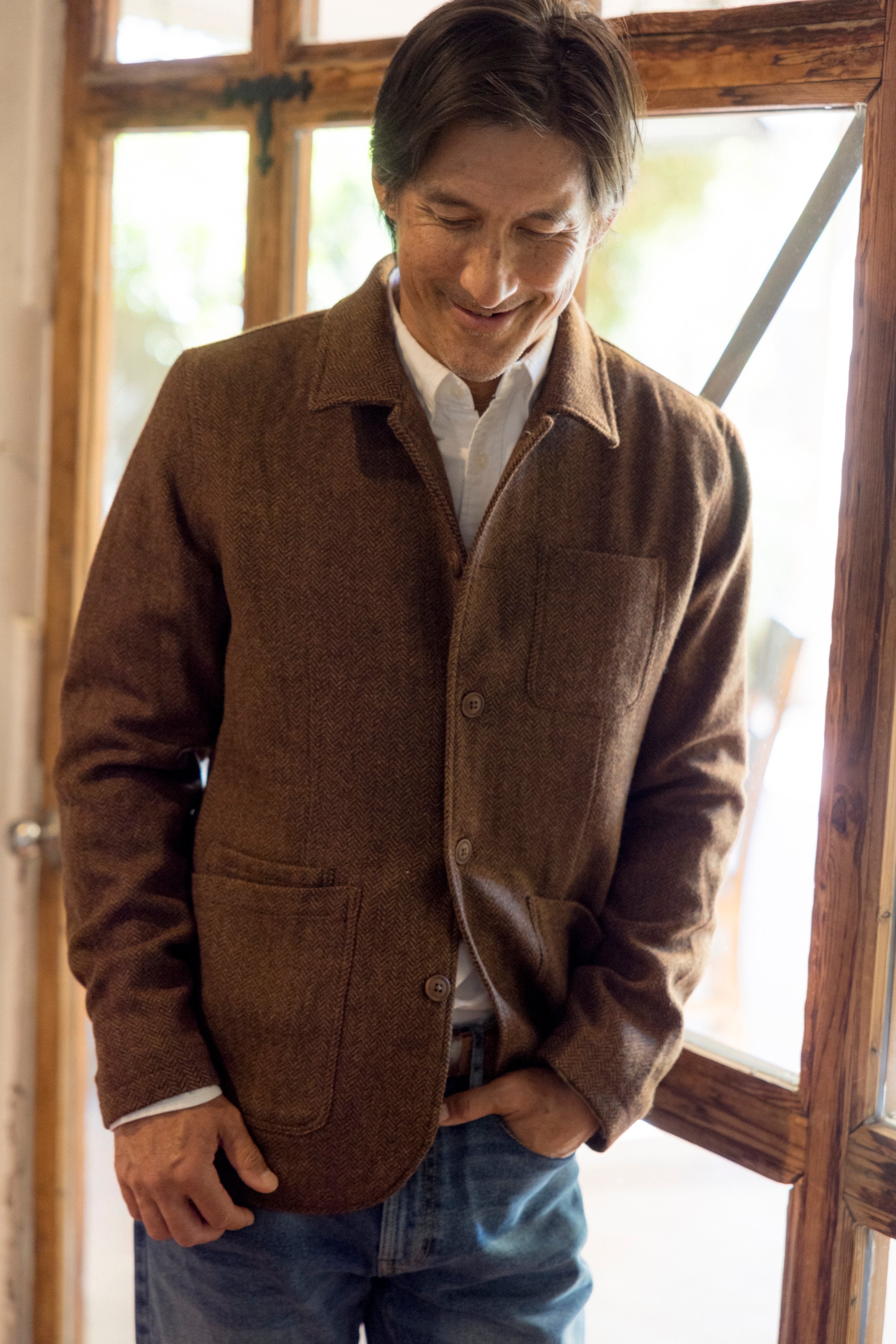 Tweed Industrial Jacket Brown Herringbone