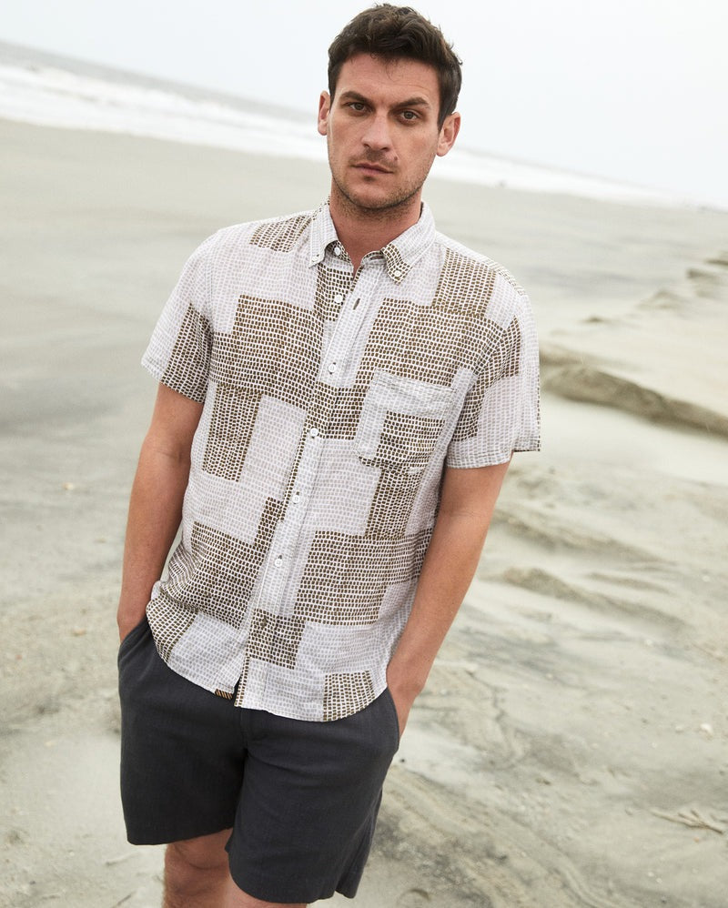S/S Brick Patchwork Tuscumbia Shirt Olive Multi