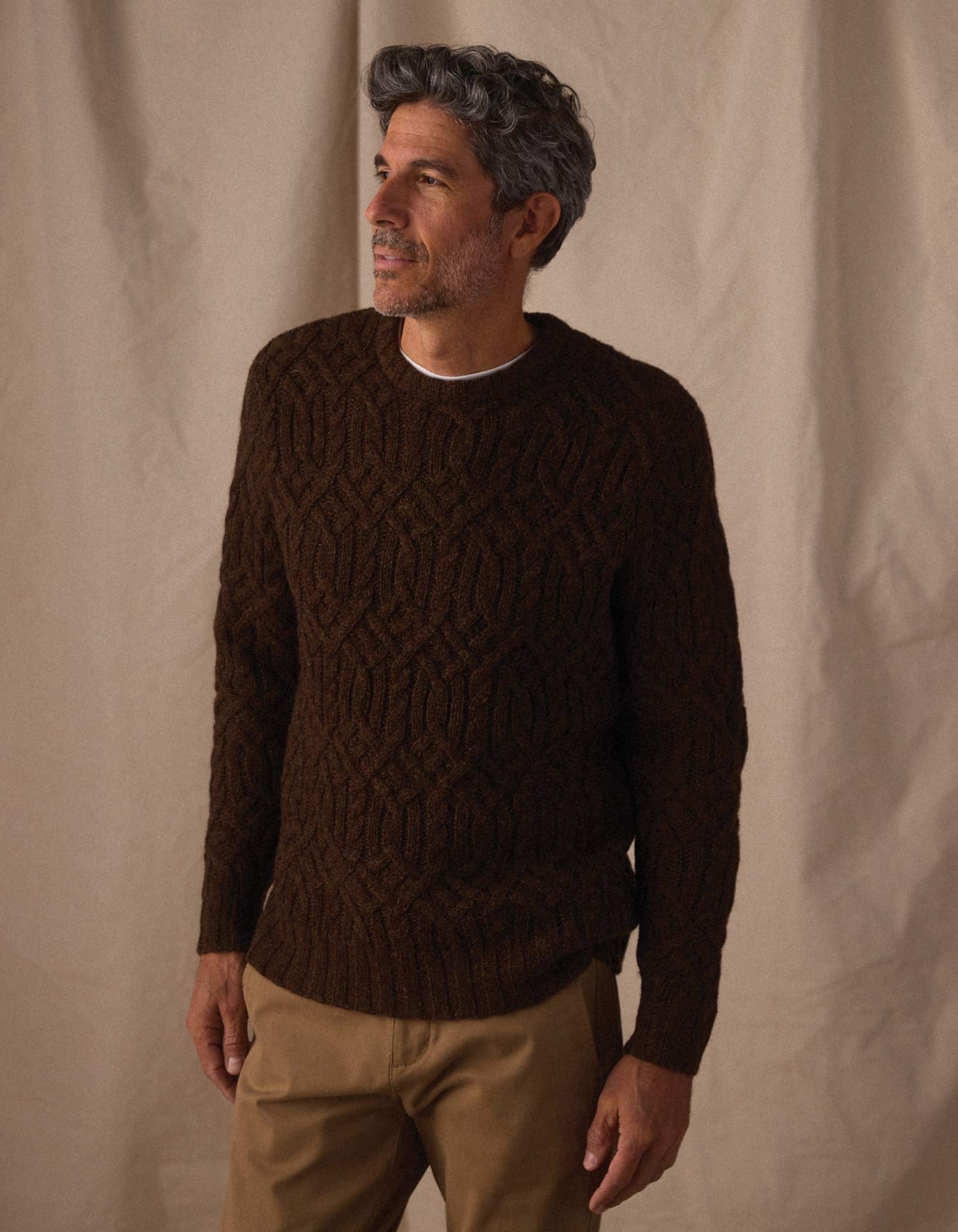 Trellis Cable Pullover Dark Brown