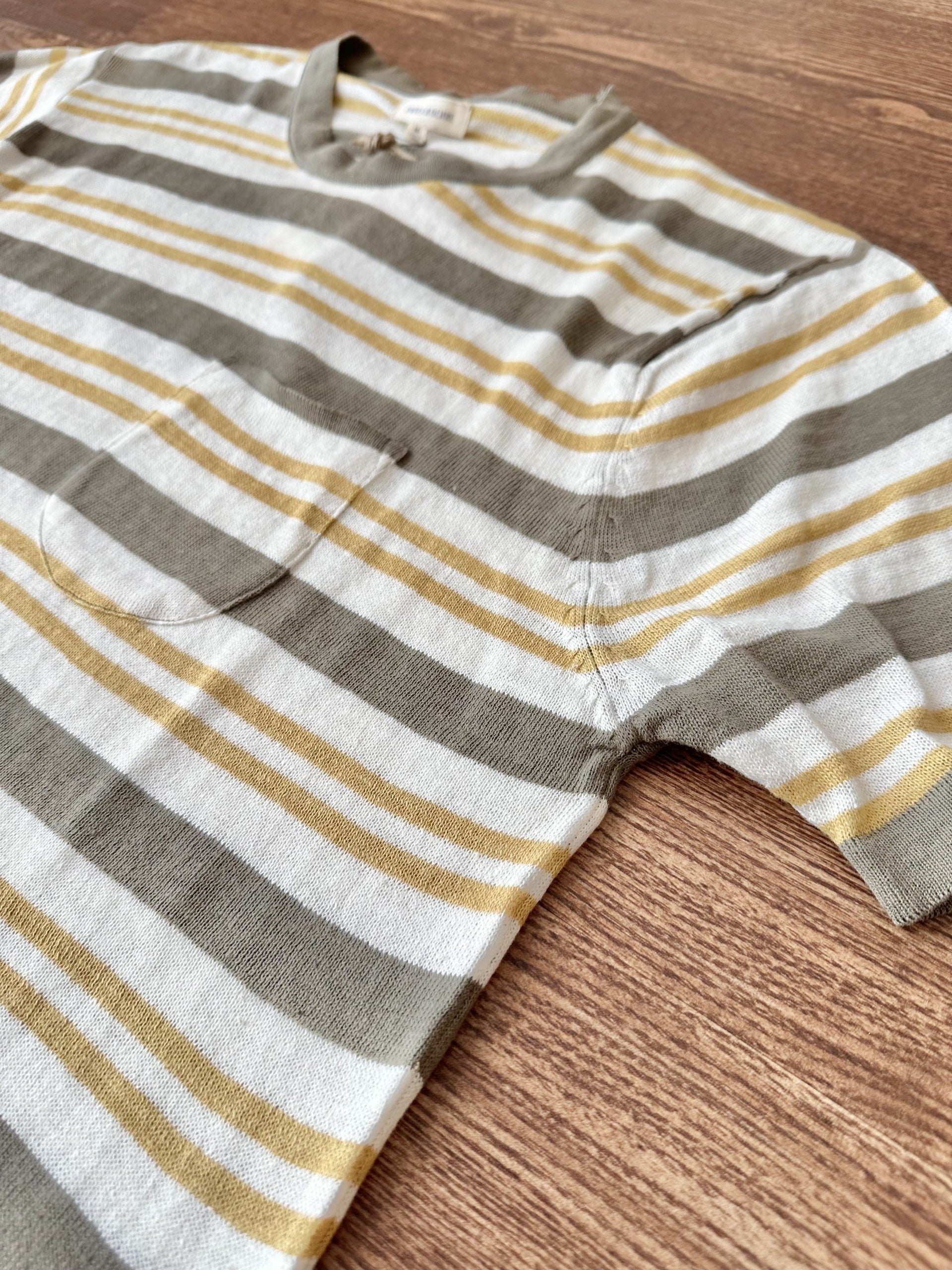 Azad S/S Pocket Flat Knit Tee Sand Stripe