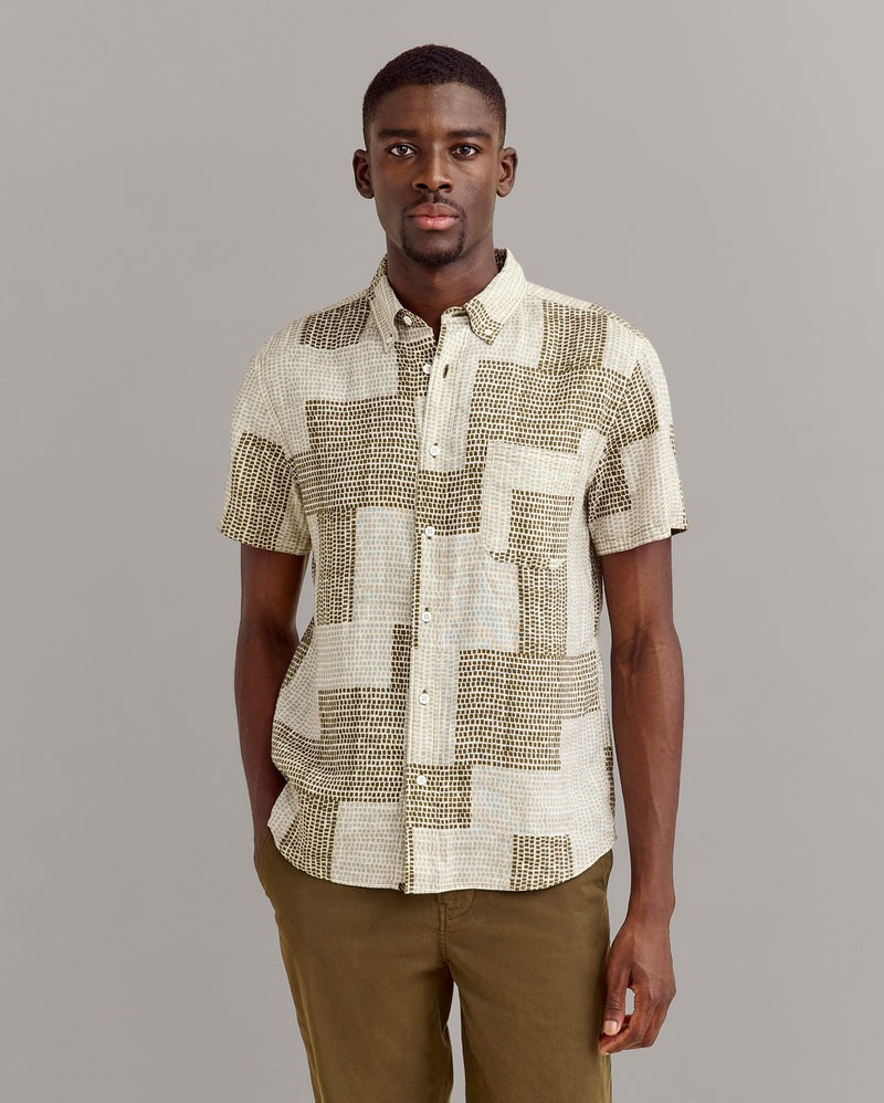 S/S Brick Patchwork Tuscumbia Shirt Olive Multi