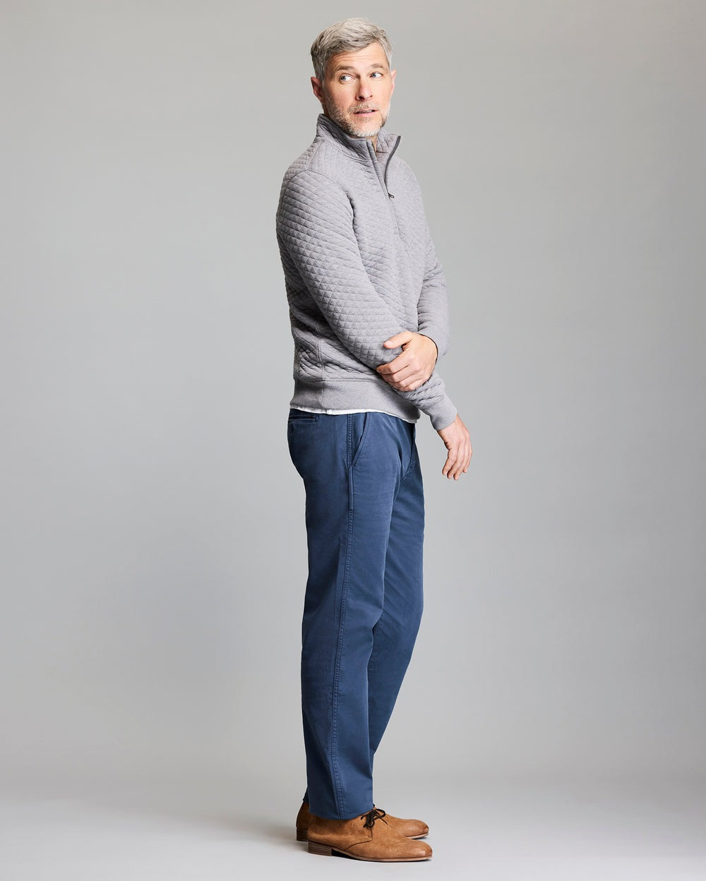 Diamond Quilt Half Zip Medium Grey