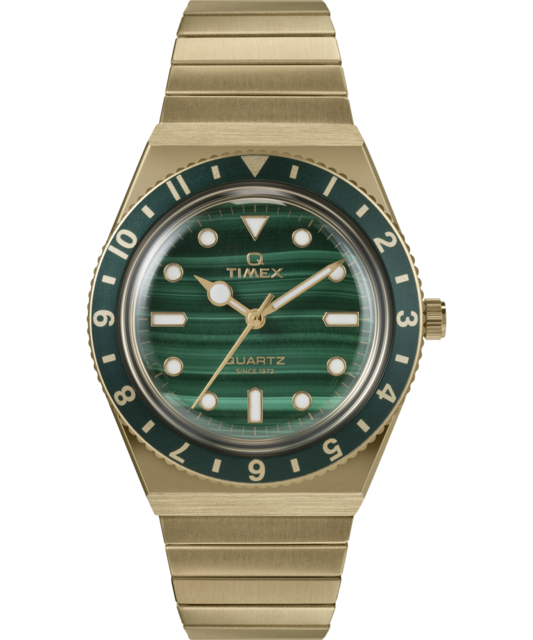 Diver Inspired Q Gold-tone Case and Expansion Band with Malachite Dial