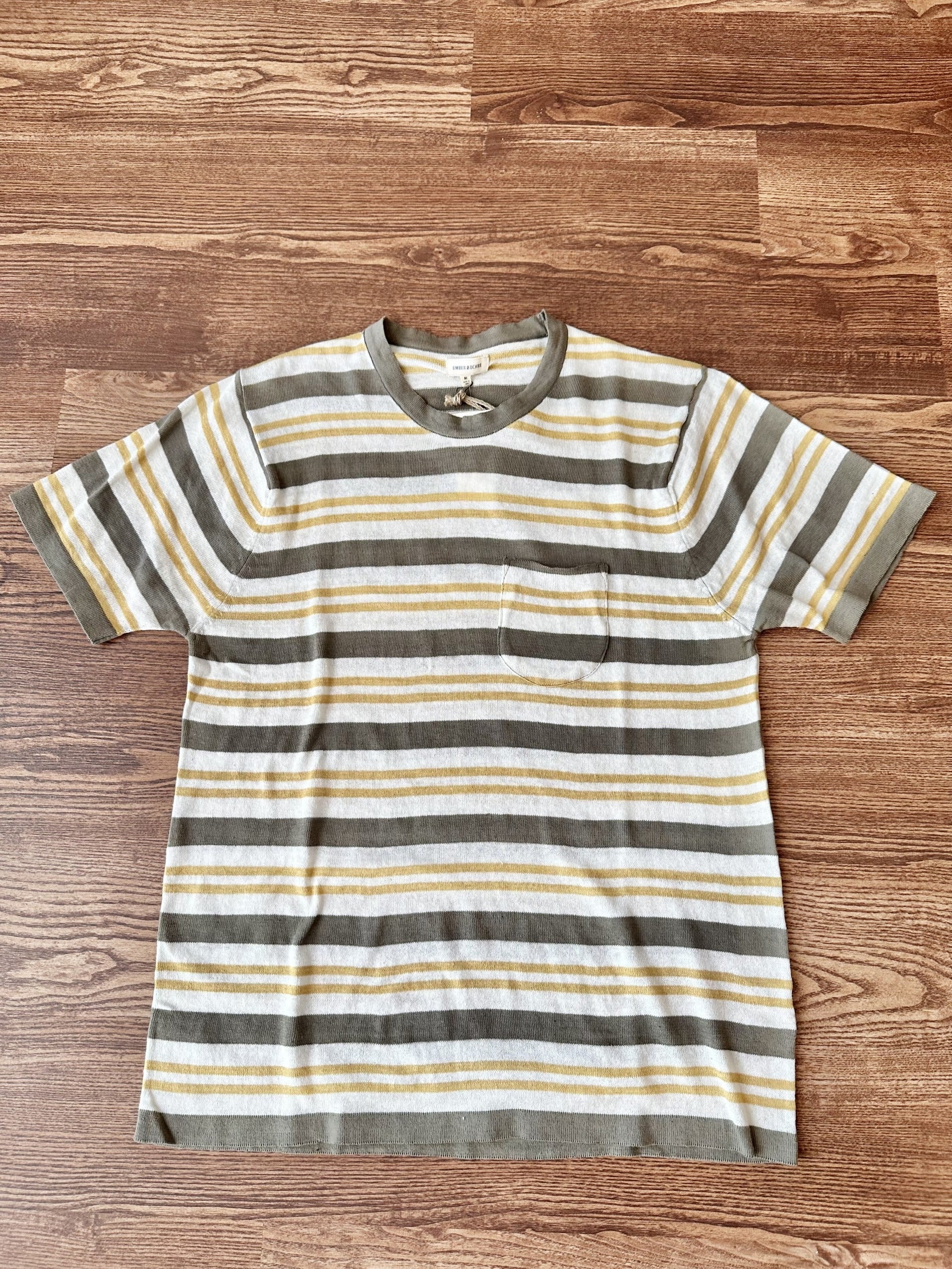 Azad S/S Pocket Flat Knit Tee Sand Stripe