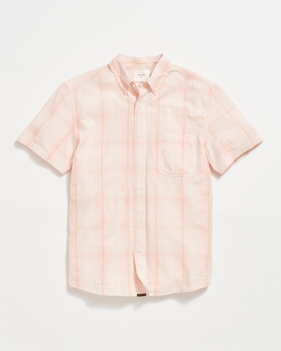 Short Sleeve Line Plaid Tuscumbia Shirt Button Down Pale Coral