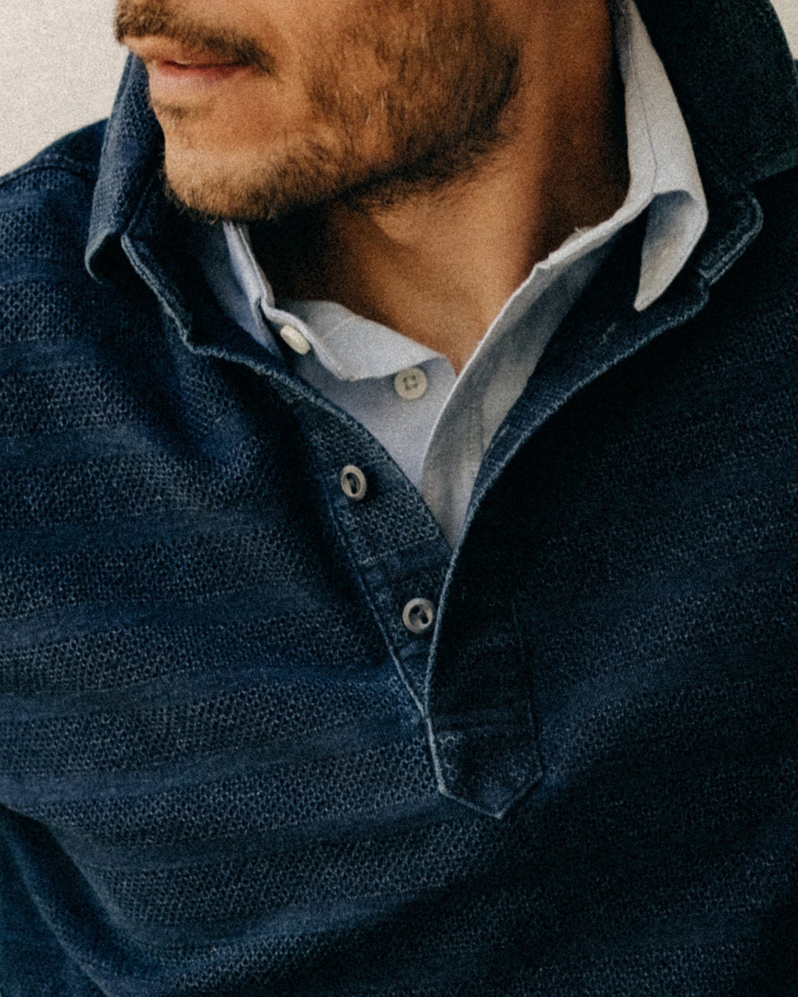 The L/S Polo Indigo Knit Stripe