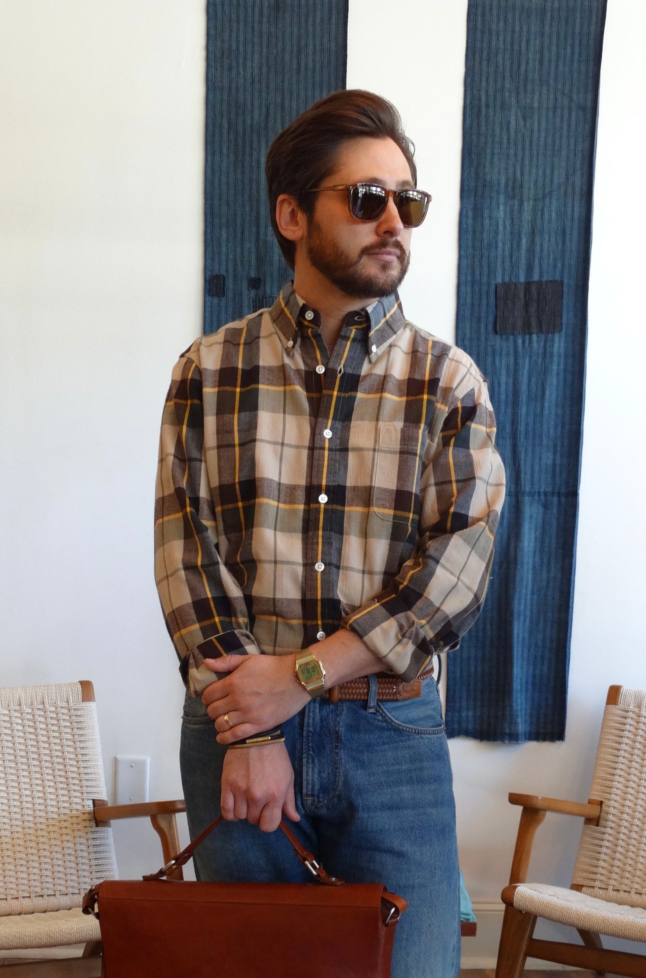 Classic Button Down L/S Brown Plaid