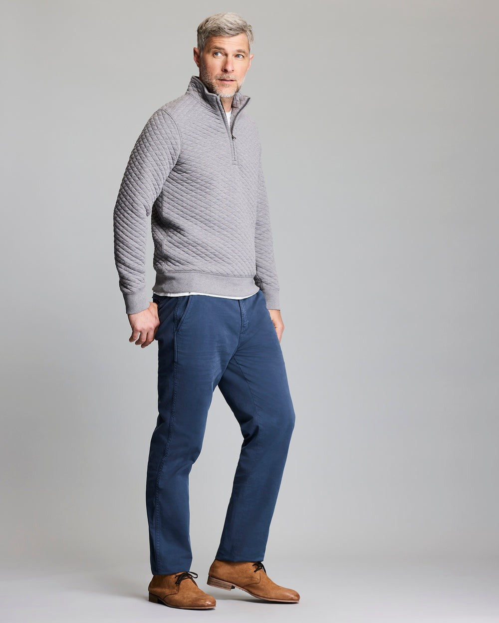 Diamond Quilt Half Zip Medium Grey