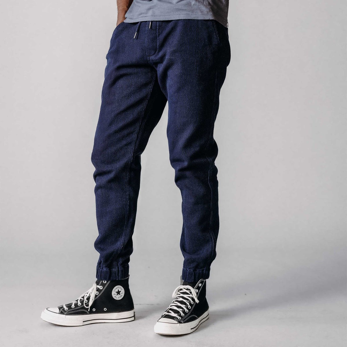 The Apres Pant Rinsed Indigo Sashiko