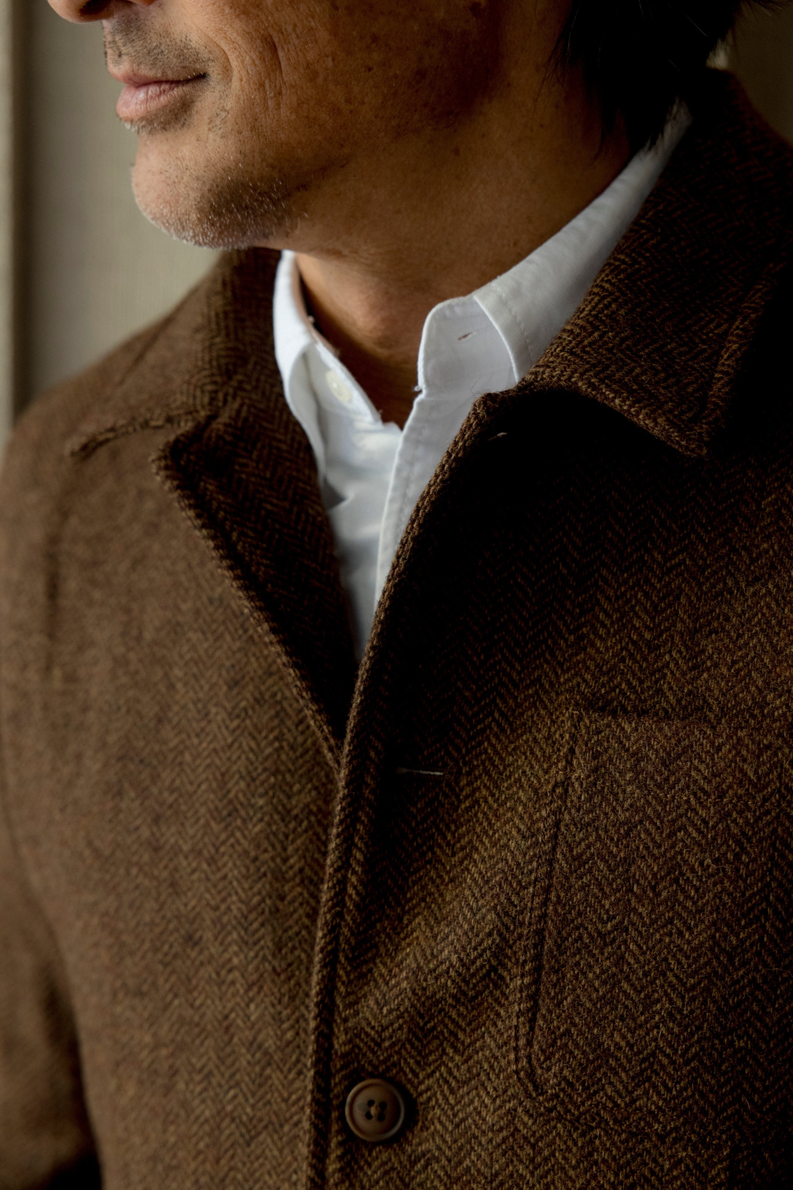 Tweed Industrial Jacket Brown Herringbone