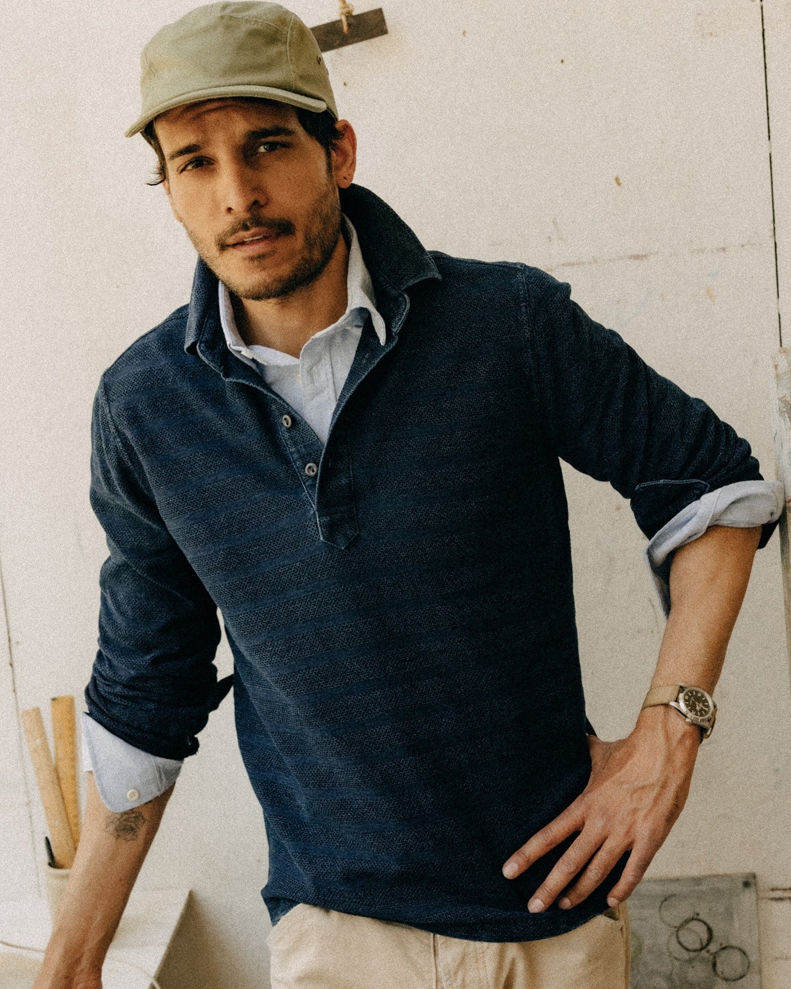 The L/S Polo Indigo Knit Stripe