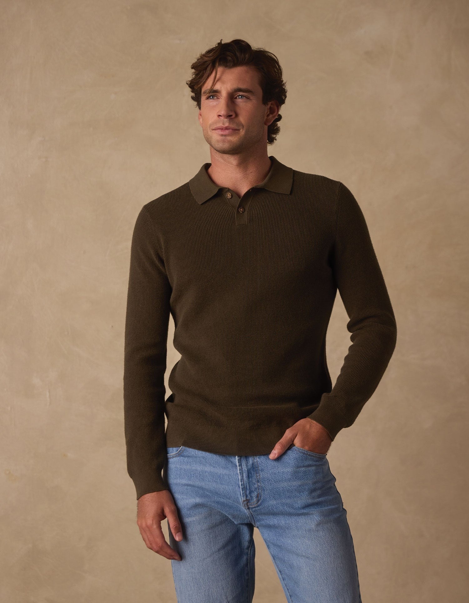 Robles Knit Waffle Stitch Polo Alpine
