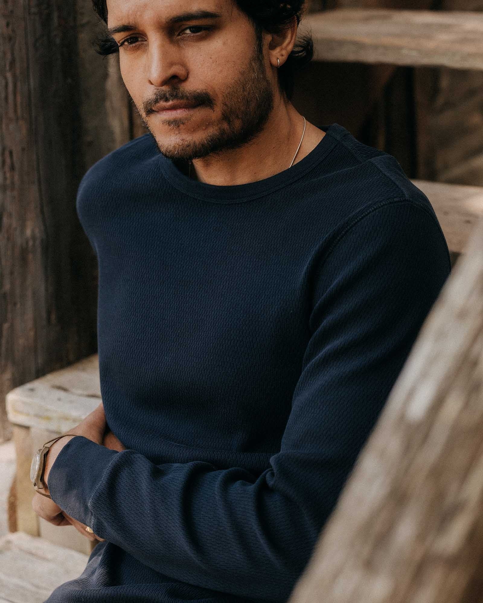 The Organic Cotton Crew Dark Navy Waffle