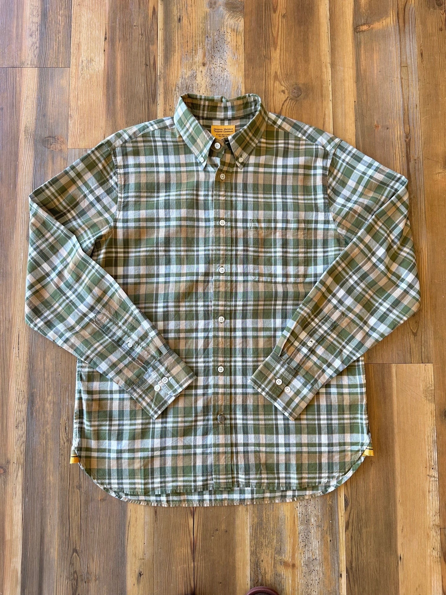 Classic Button Down Collar L/S Shirt Green/Gold Plaid