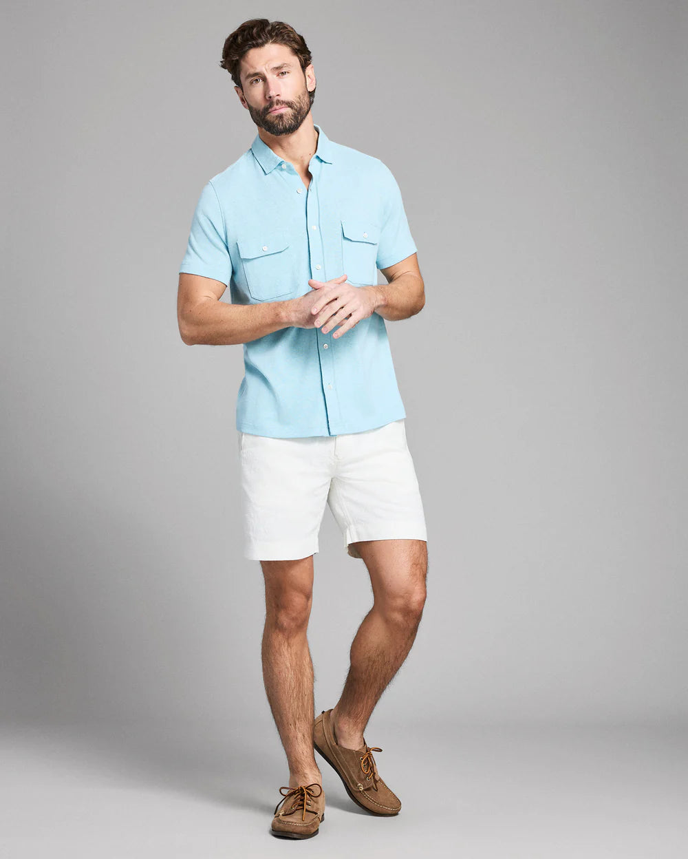 Short Sleeve Hemp Cotton Knit Shirt Sky Blue