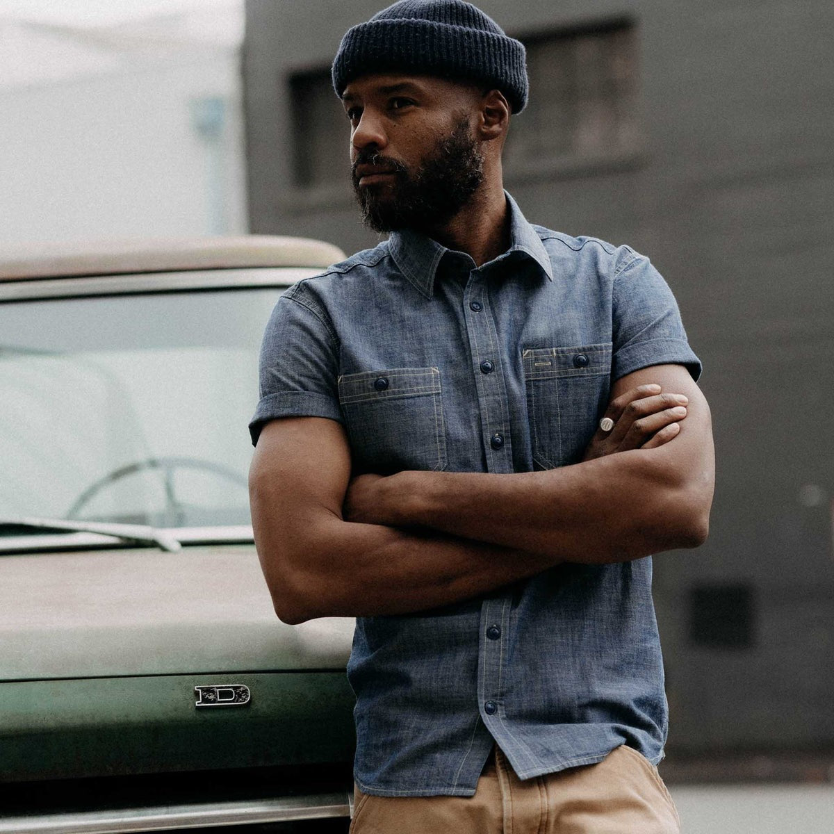 The Short Sleeve Utility Shirt Indigo Selvedge Chambray