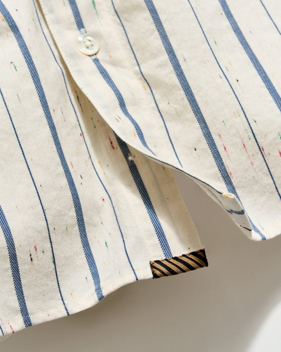 Short Sleeve Speckled Stripe Hutcheson Sport Shirt Tinted White/Carbon Blue