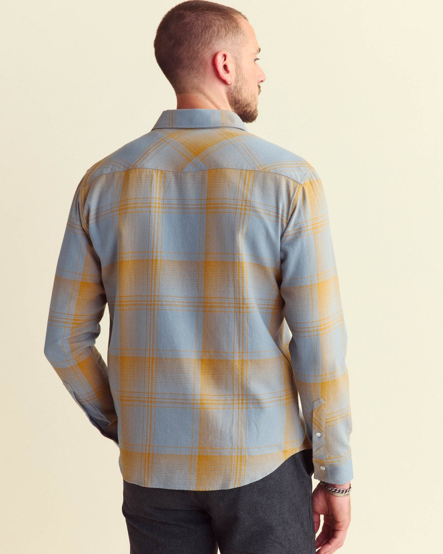 Large Scale Plaid Western Shirt Faded Denim