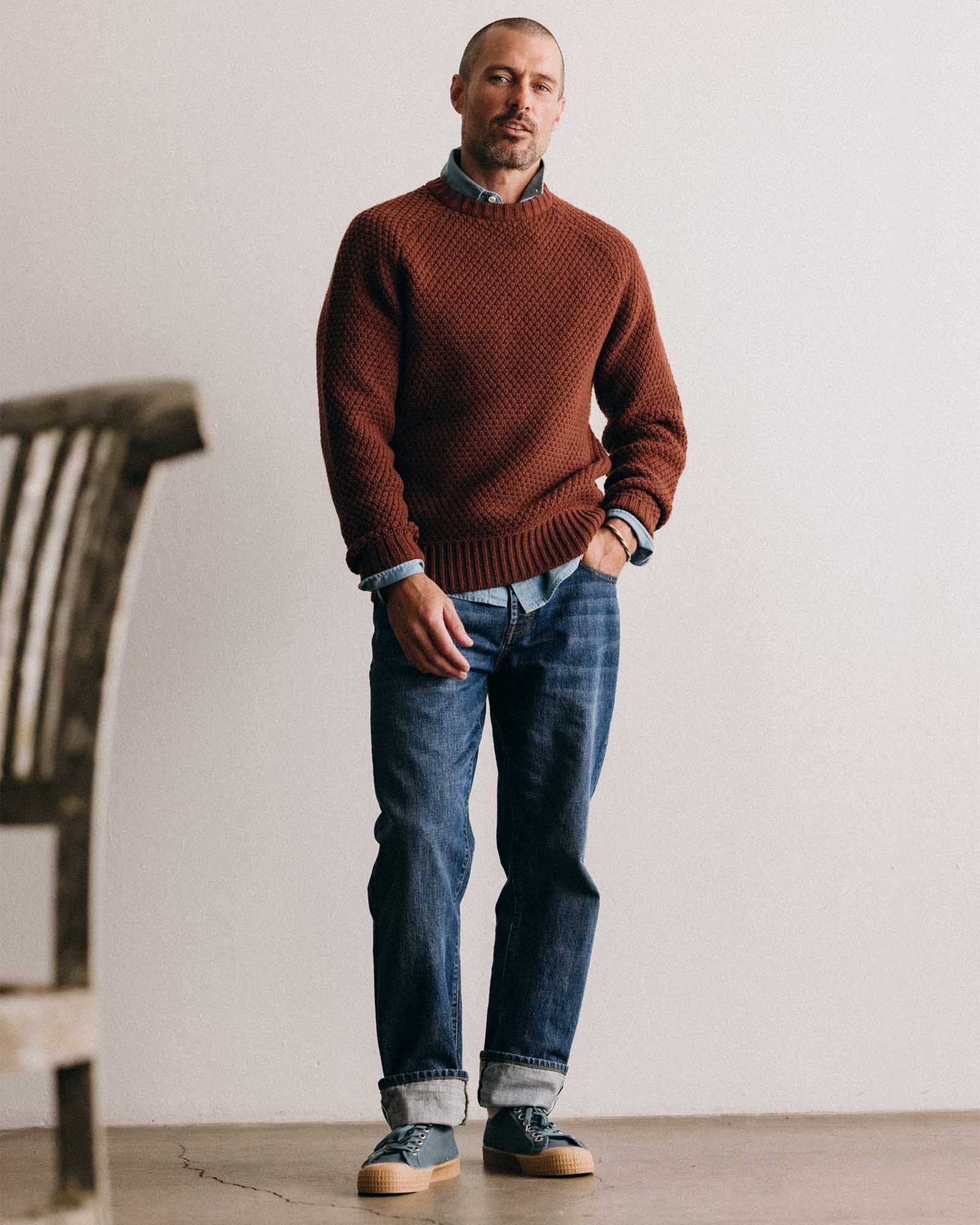 The Fisherman Sweater Heather Brick Merino