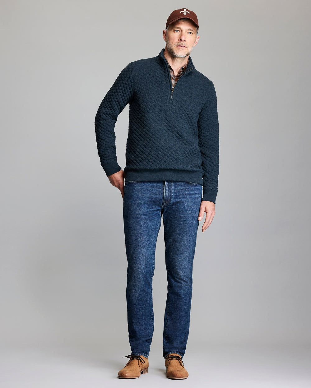 Diamond Quilt Half Zip Carbon Blue