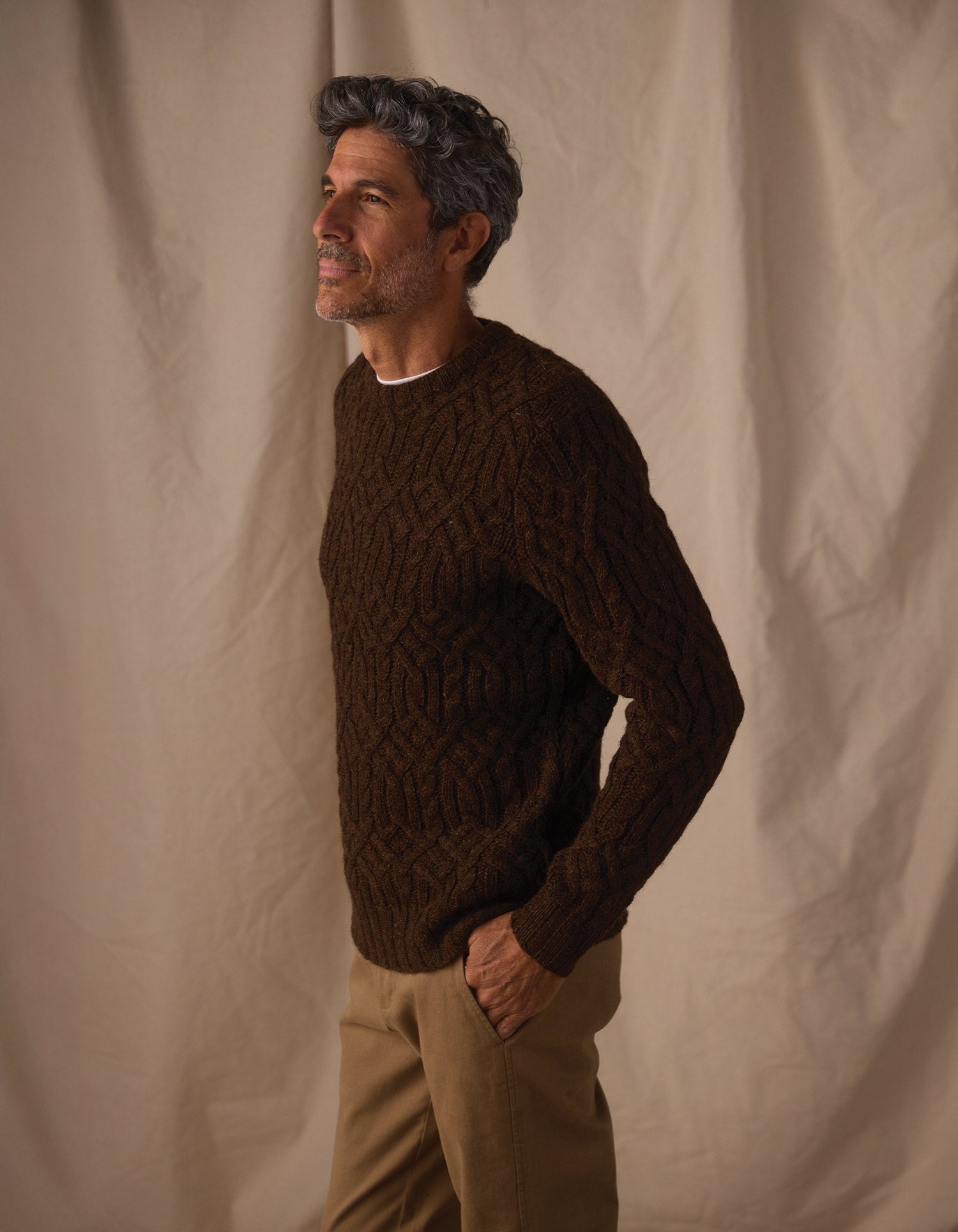 Trellis Cable Pullover Dark Brown