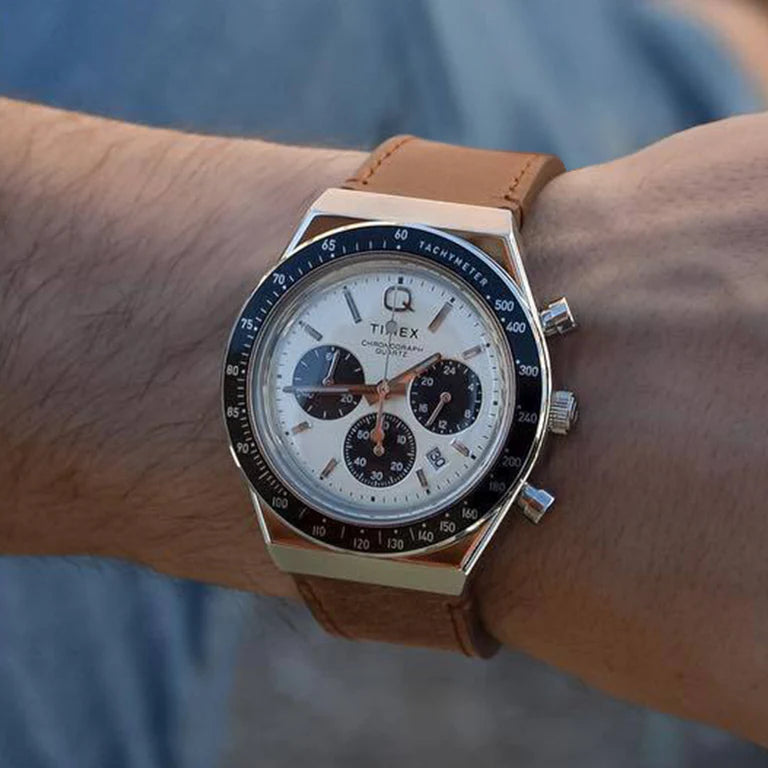 Q Timex Chronograph - 40mm Leather Strap Watch
