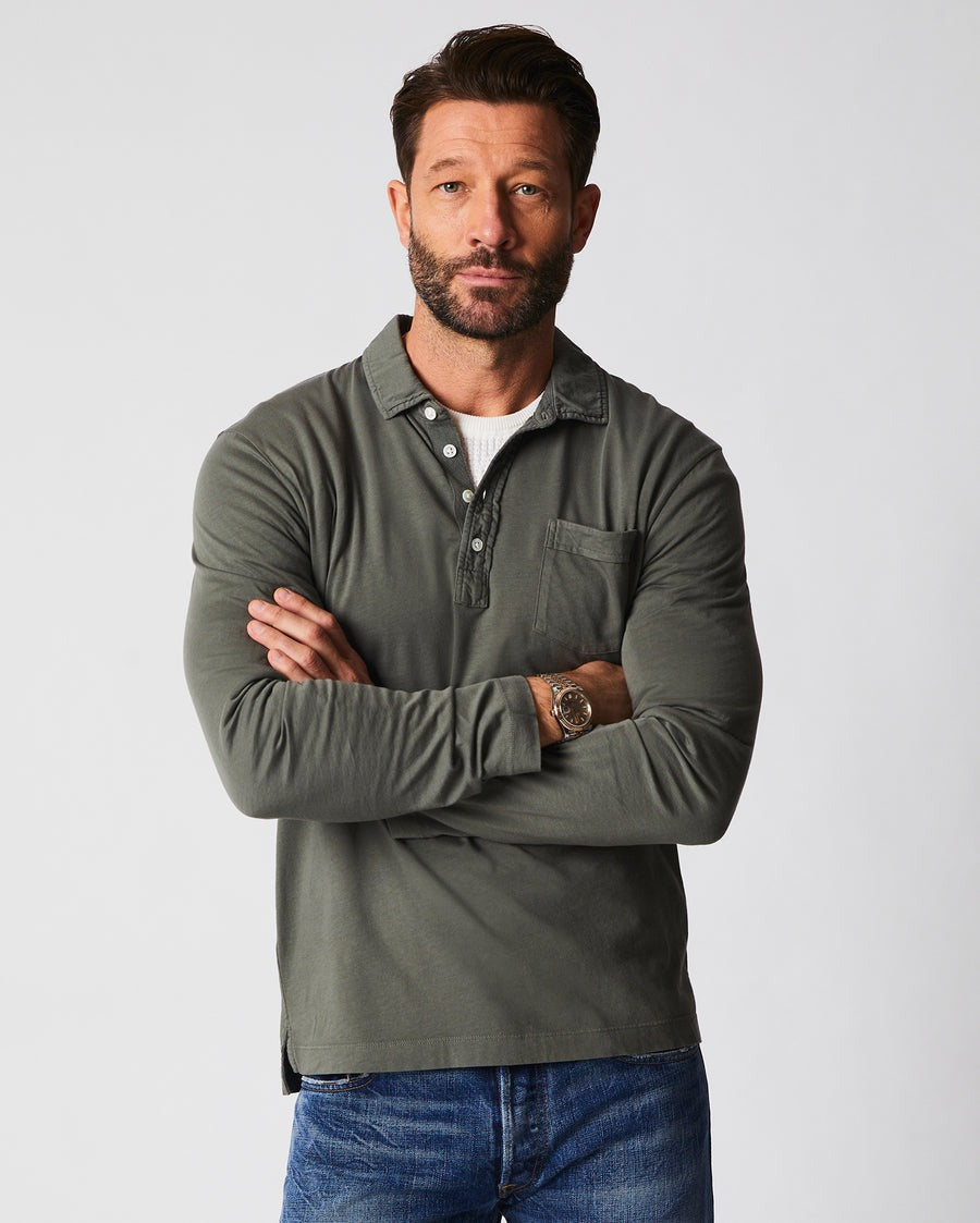 Long Sleeve Pensacola Polo Washed Grey