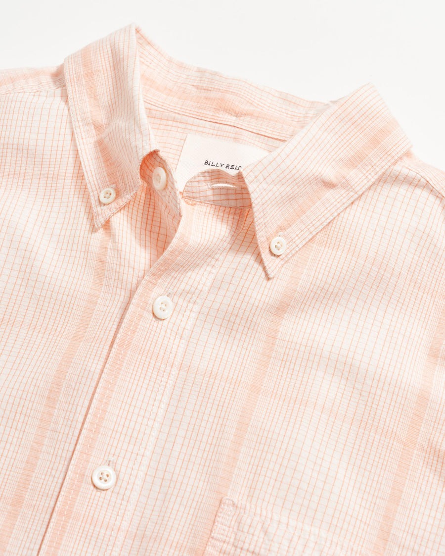 Short Sleeve Line Plaid Tuscumbia Shirt Button Down Pale Coral