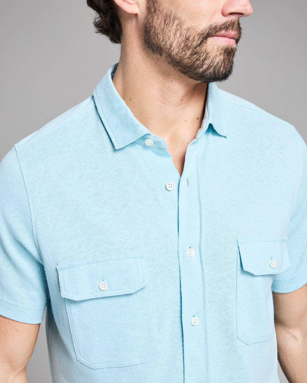 Short Sleeve Hemp Cotton Knit Shirt Sky Blue