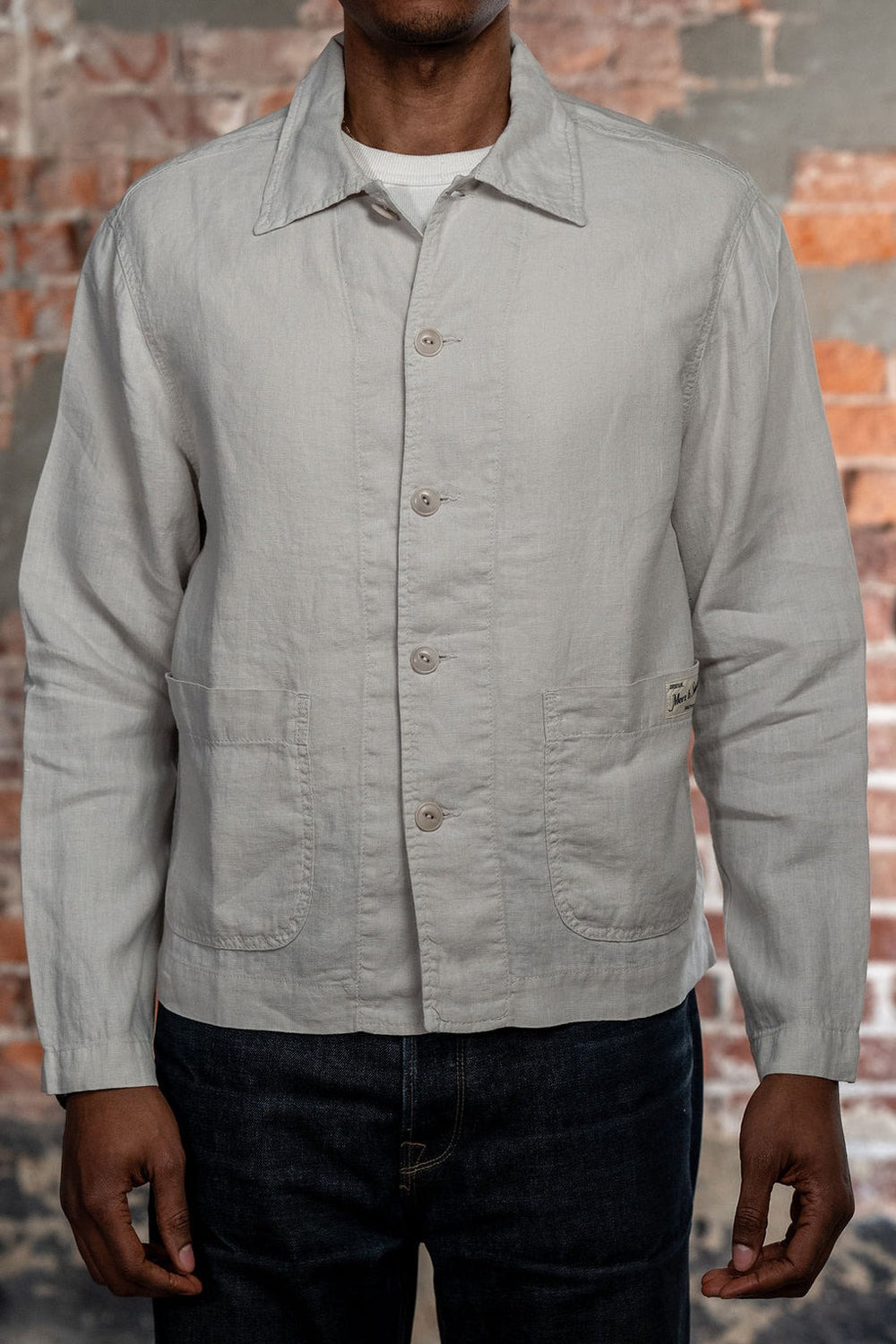 Cropped Worker's Linen Jacket Light Stone