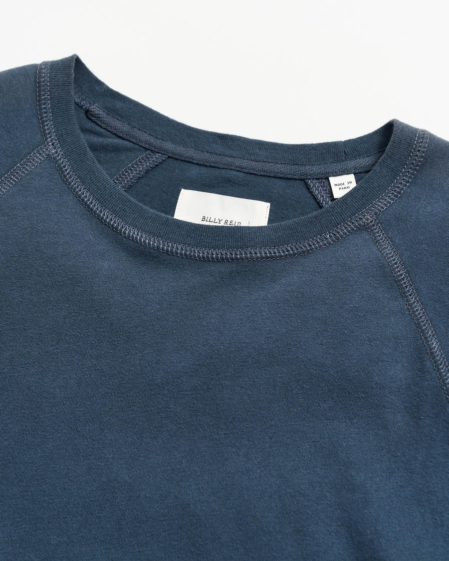 Long Sleeve Sueded Cotton Crew Carbon Blue