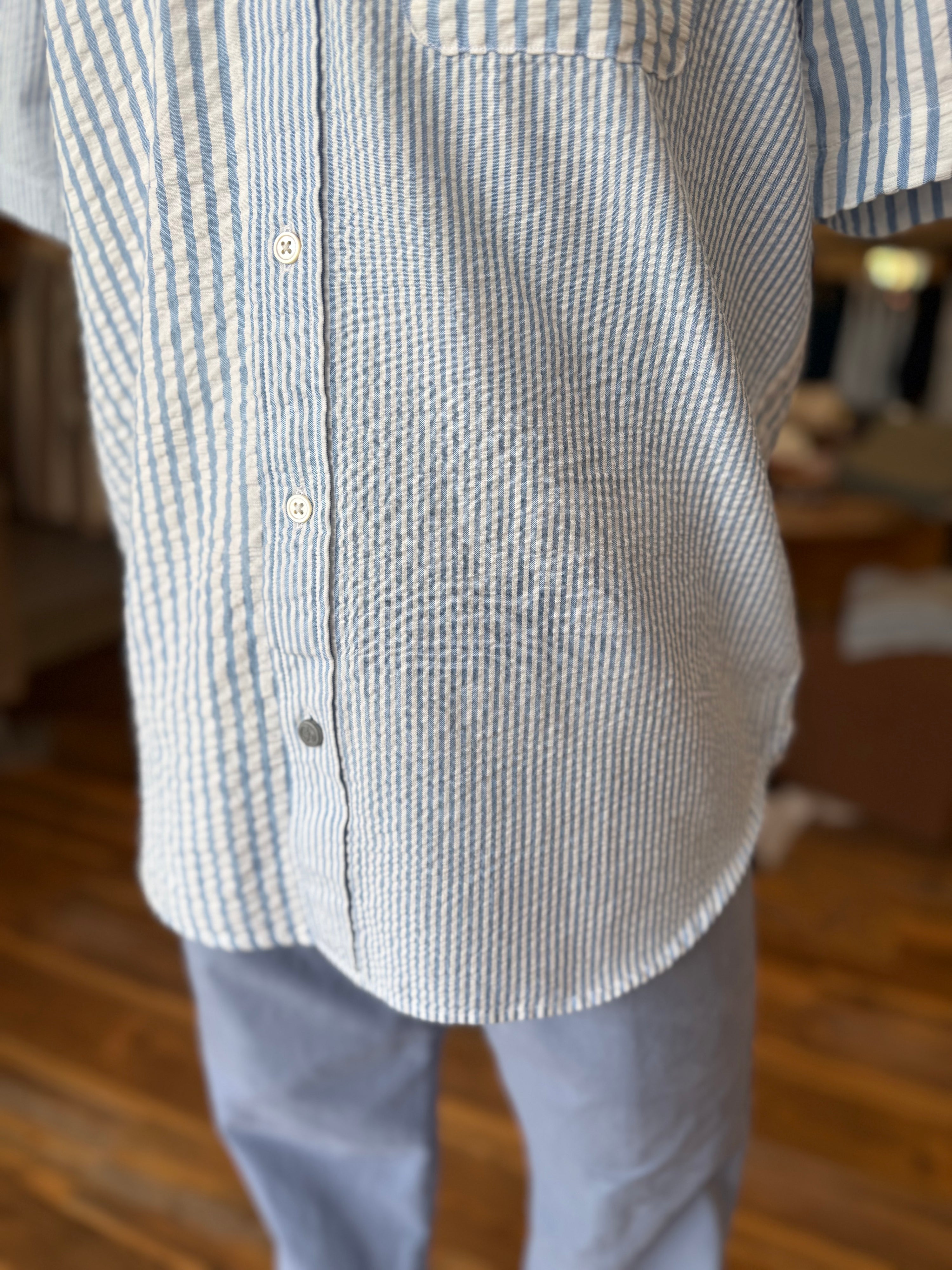 Classic Button Down Collar S/S Shirt Blue Stripe