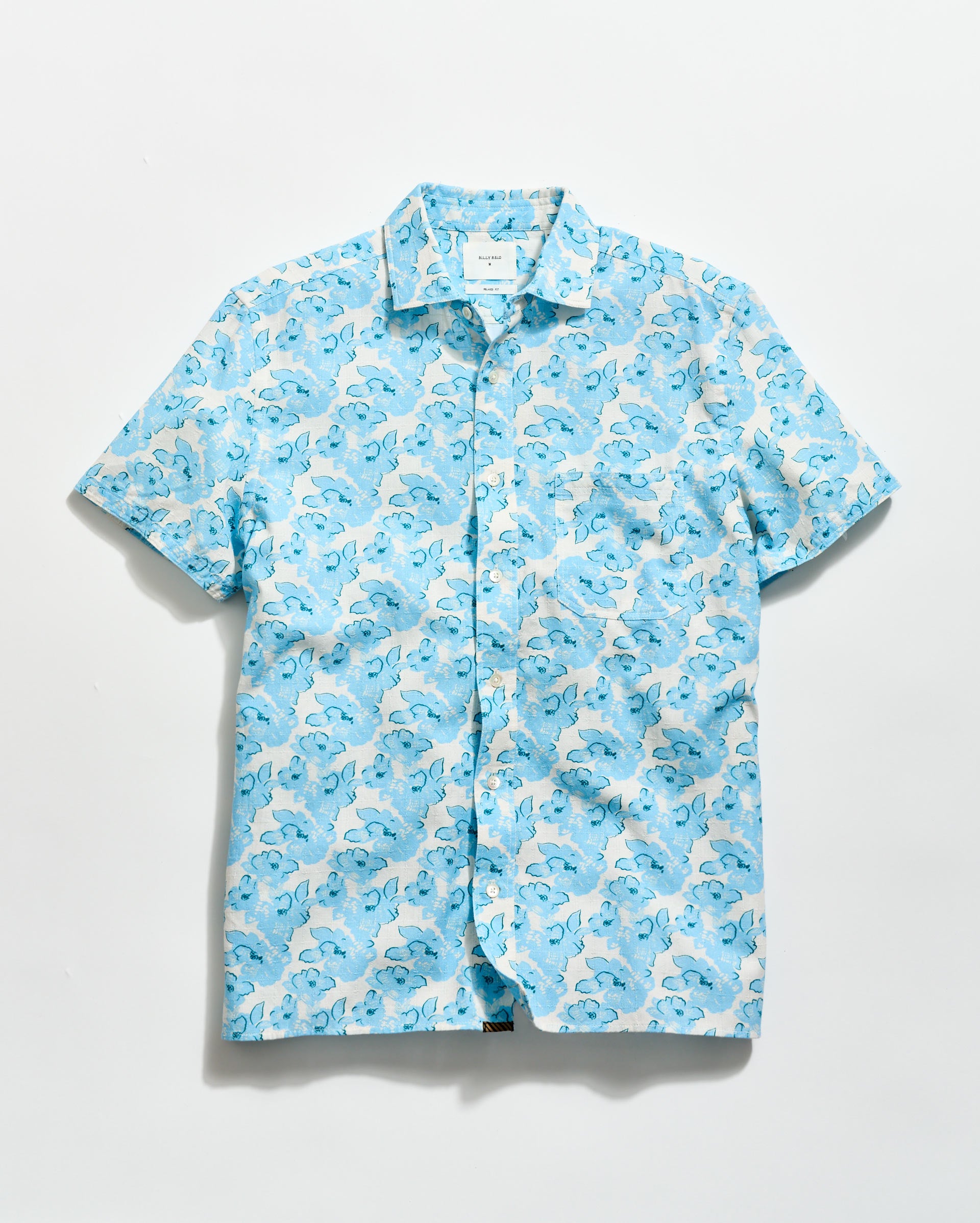 Short Sleeve Textured Painted Floral Treme Shirt Sky Blue Multi