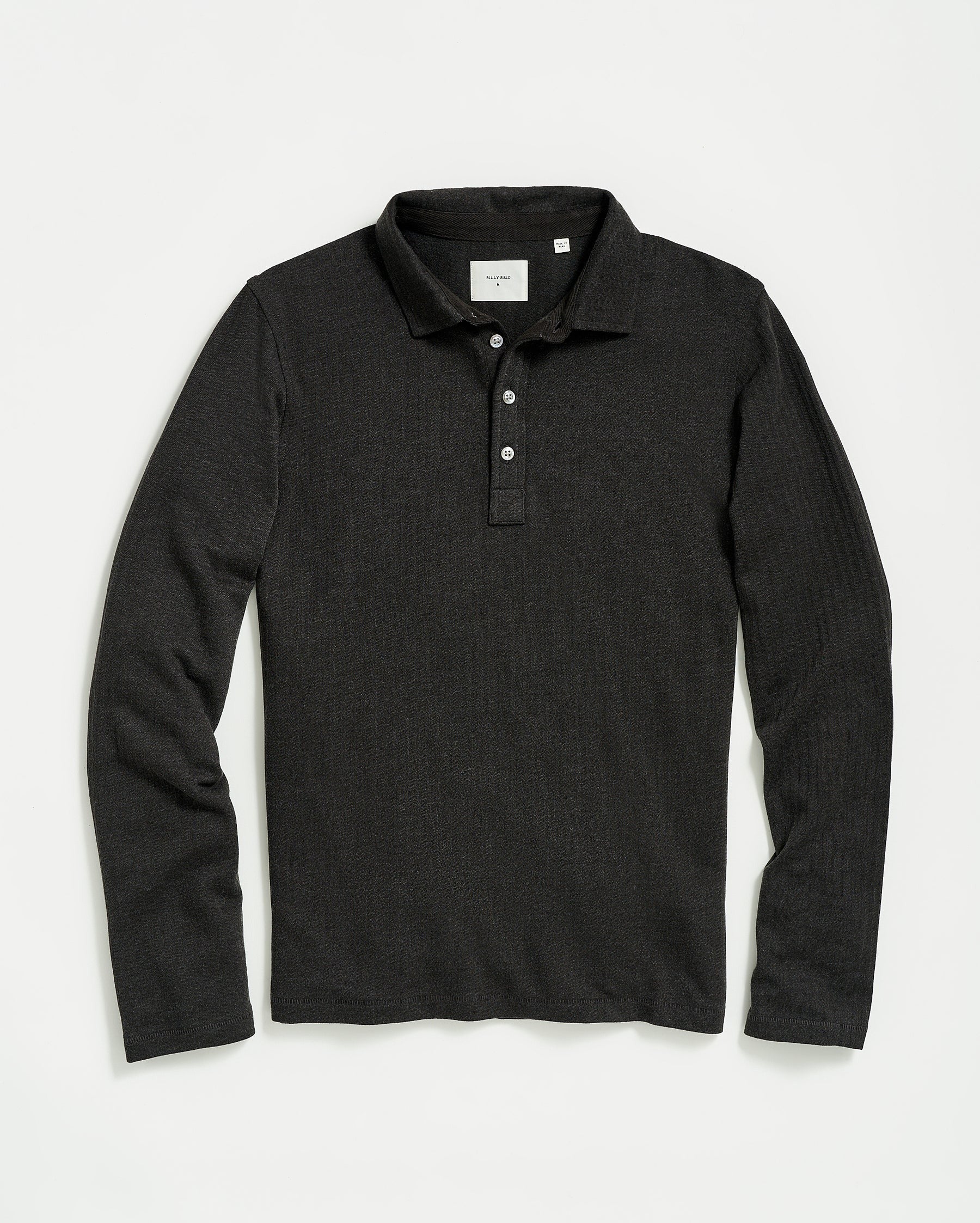 Long Sleeve Herringbone Polo Black