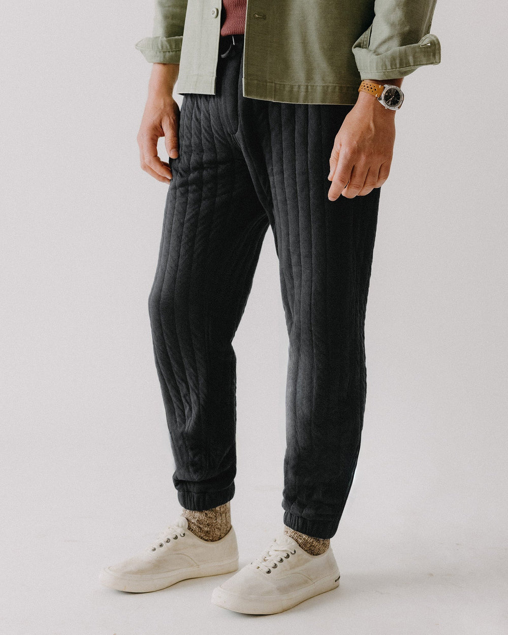 The Apres Pant Heather Coal Quilted Jersey