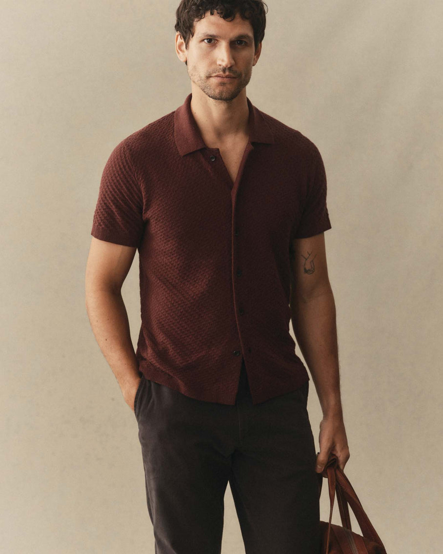 The Arlo Sweater Polo Burgundy Texture Knit