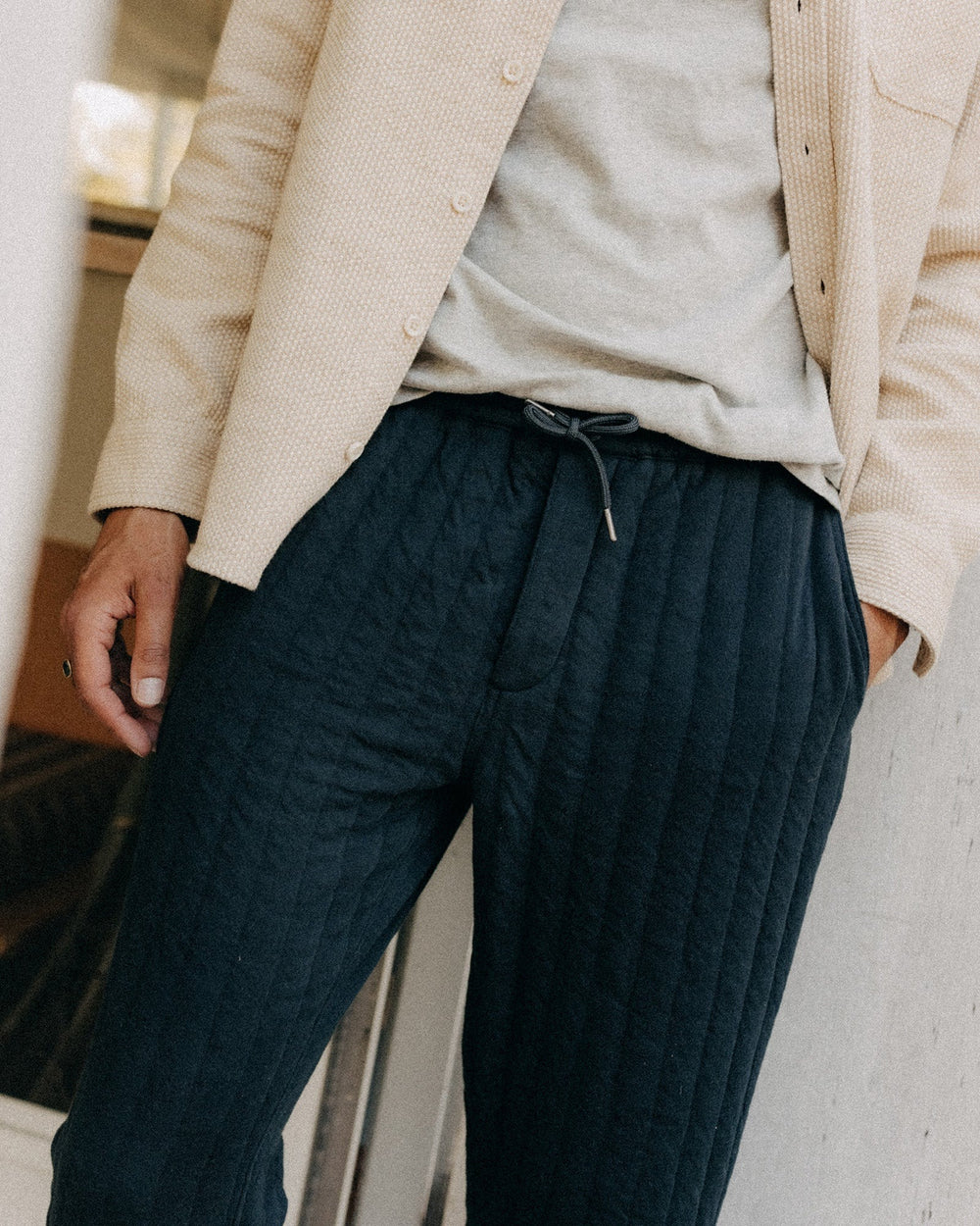 The Apres Pant Heather Midnight Quilted Jersey