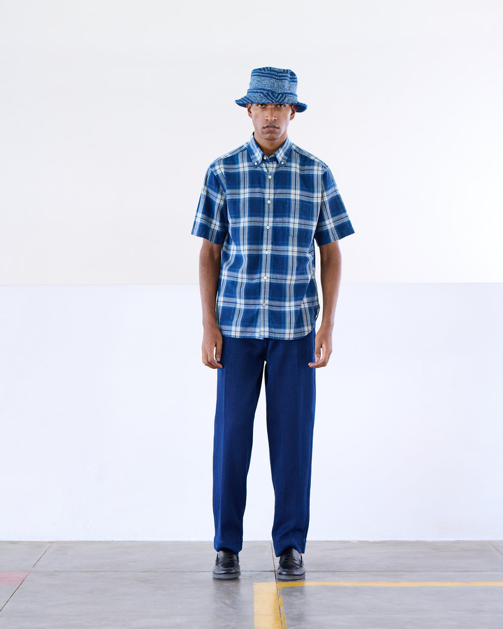 Classic Button Down Collar S/S Shirt Navy White Check