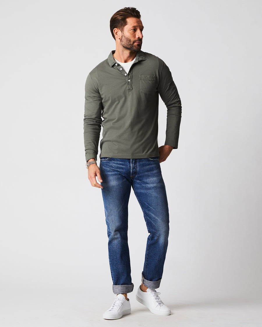 Long Sleeve Pensacola Polo Washed Grey