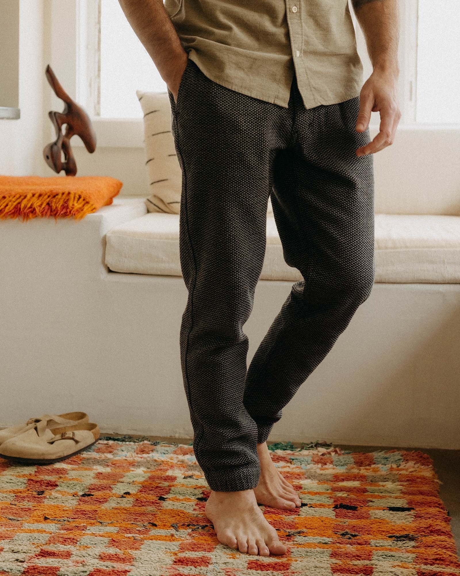 The Apres Pant Charcoal Sashiko