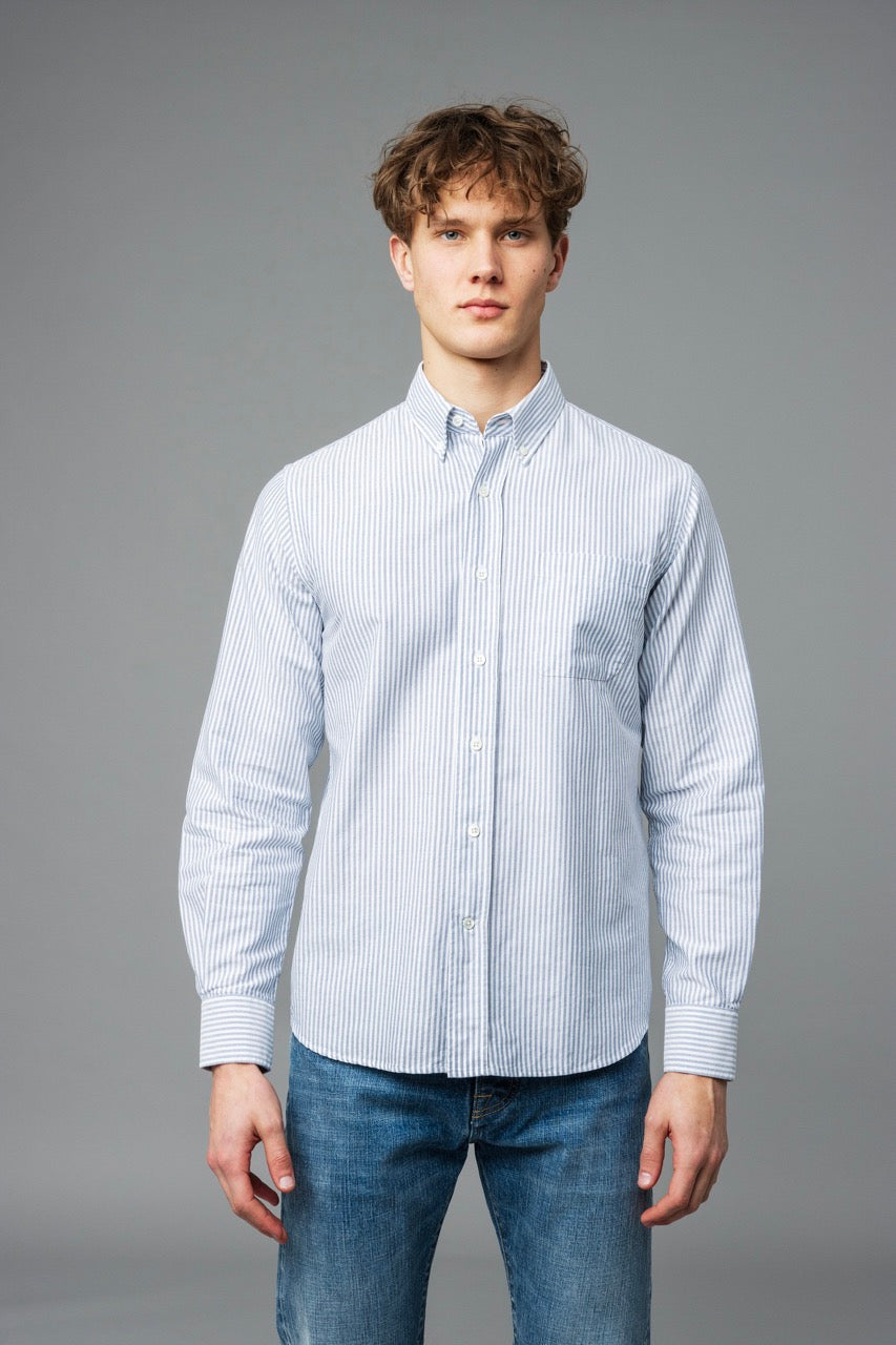 Button Down American Oxford Stripe Blue