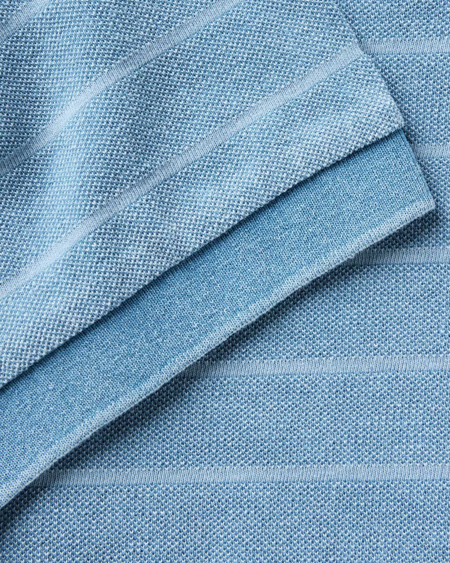 The Pacific Polo Washed Indigo Pique Stripe