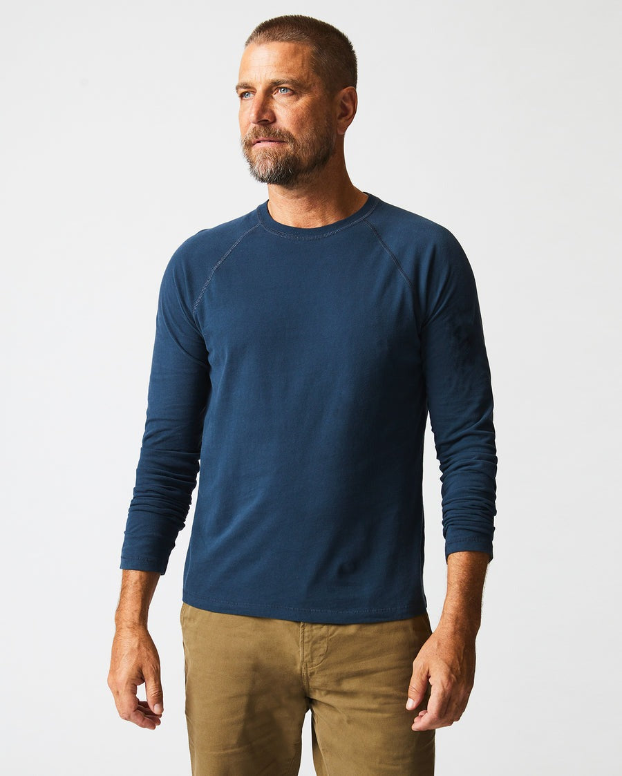 Long Sleeve Sueded Cotton Crew Carbon Blue