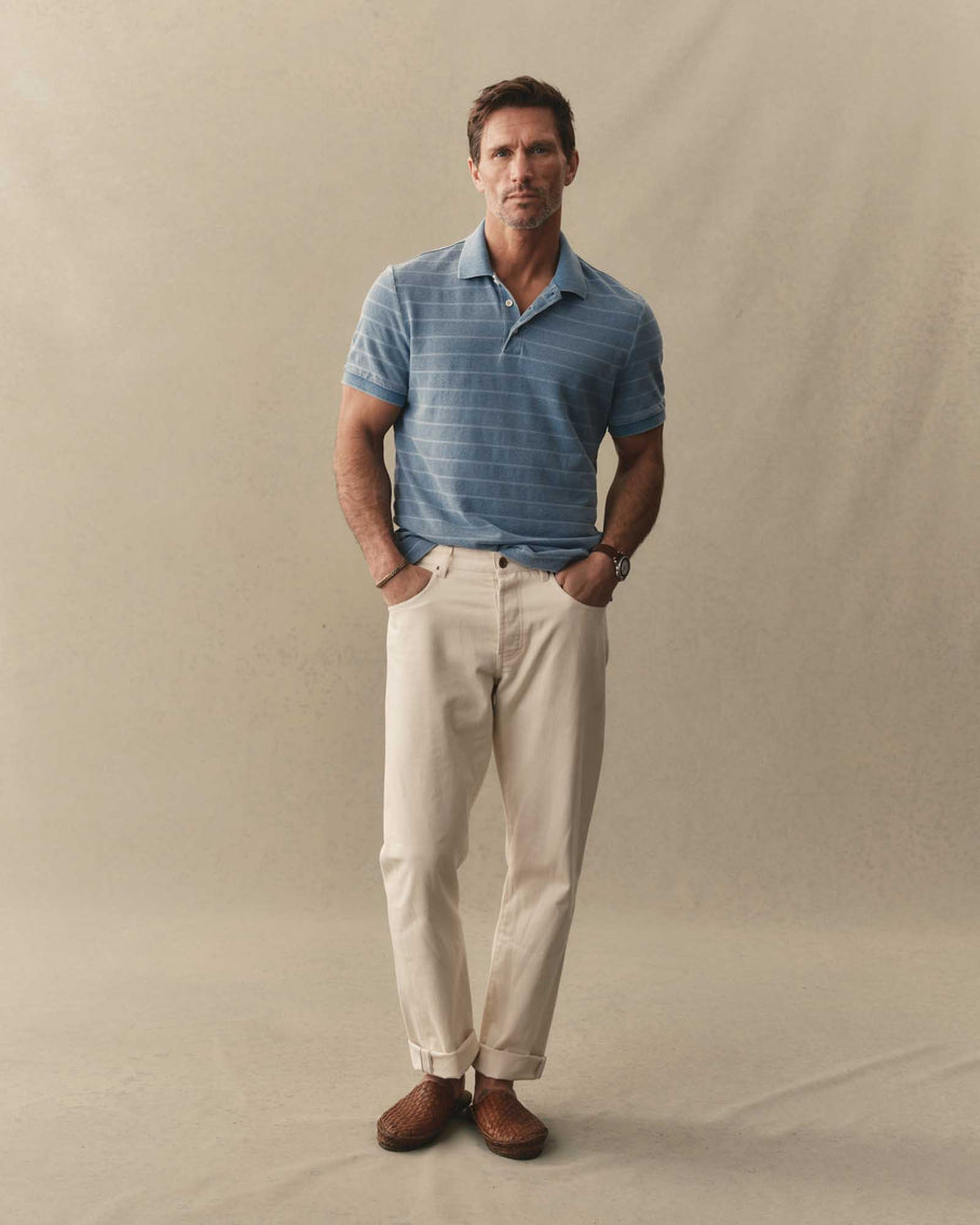 The Pacific Polo Washed Indigo Pique Stripe