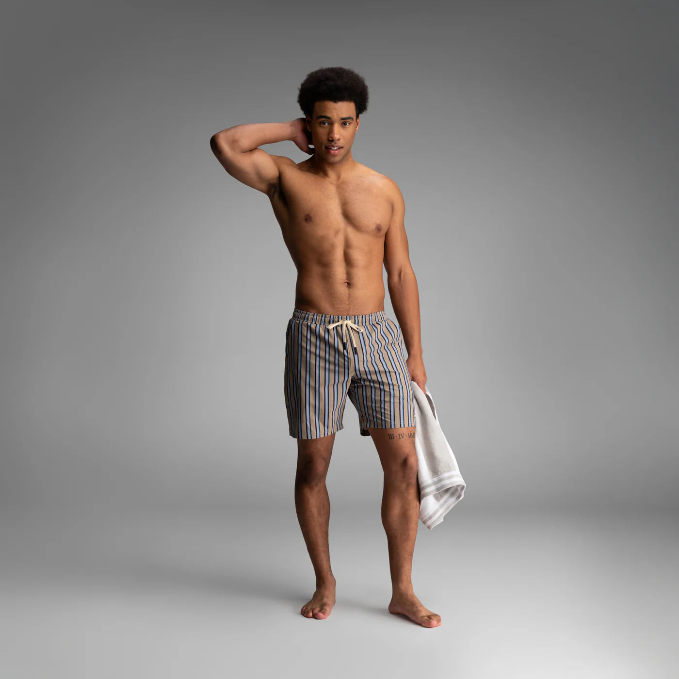Wave Swim Short 2N1 Stripe Beige