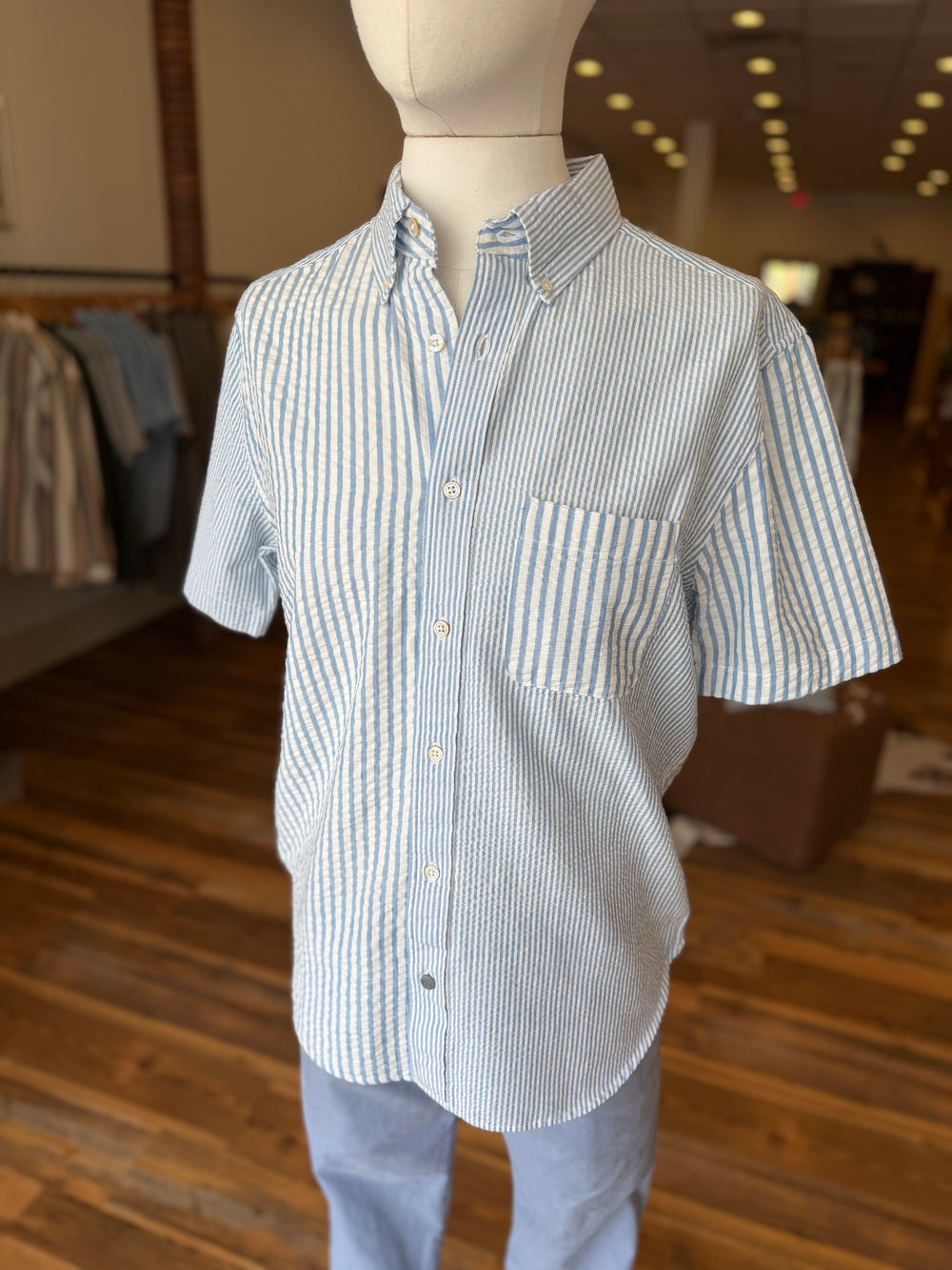 Classic Button Down Collar S/S Shirt Blue Stripe