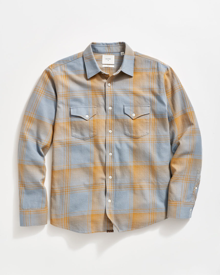 Large Scale Plaid Western Shirt Faded Denim