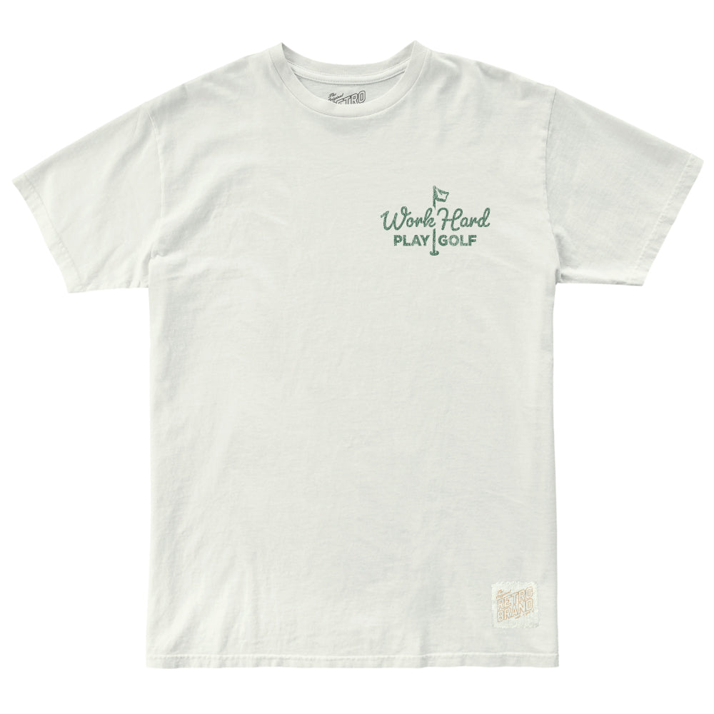 Work Hard Play Golf Tee Vintage White